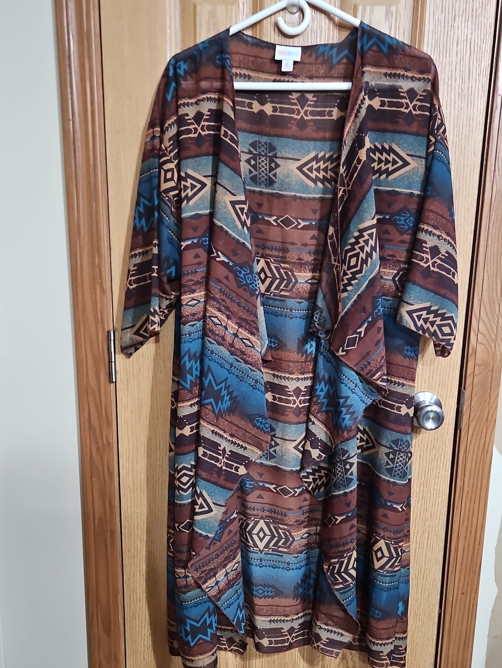 LuLaRoe Southwestern-Inspired Open Kimono in Blue and Brown